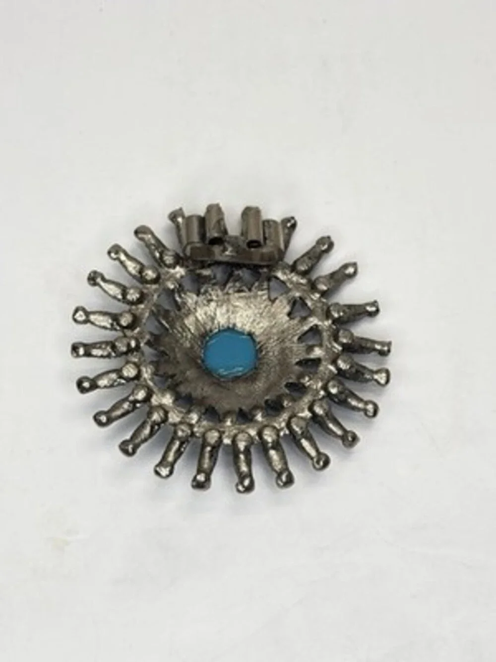 Bohemian Western Silver Tone Turquoise Bead Sunburst Statement Pin Brooch